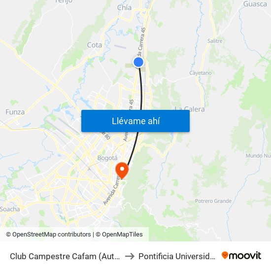 Club Campestre Cafam (Auto Norte - Cl 215) to Pontificia Universidad Javeriana map