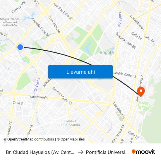 Br. Ciudad Hayuelos (Av. Centenario - Av. C. De Cali) to Pontificia Universidad Javeriana map