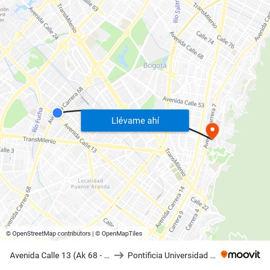 Avenida Calle 13 (Ak 68 - Ac 13) (A) to Pontificia Universidad Javeriana map