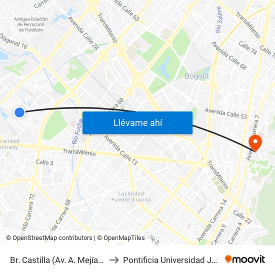 Br. Castilla (Av. A. Mejía - Cl 8c) to Pontificia Universidad Javeriana map