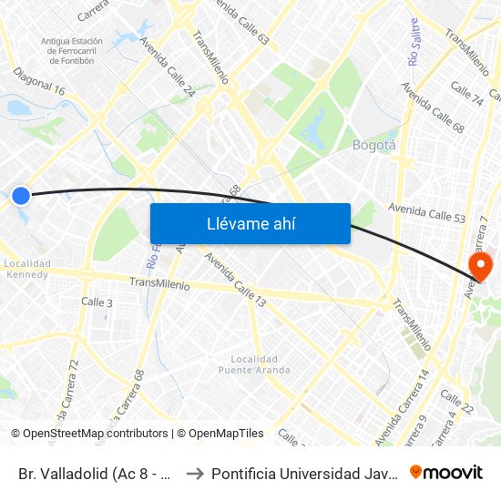 Br. Valladolid (Ac 8 - Kr 84) to Pontificia Universidad Javeriana map