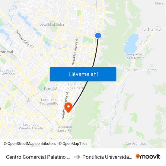 Centro Comercial Palatino (Cl 140 - Ak 7) to Pontificia Universidad Javeriana map