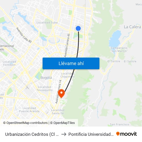 Urbanización Cedritos (Cl 140 - Kr 13) to Pontificia Universidad Javeriana map
