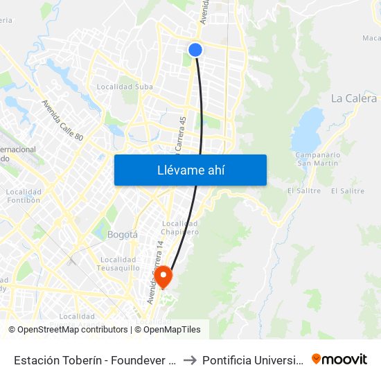 Estación Toberín - Foundever (Auto Norte - Cl 166) to Pontificia Universidad Javeriana map