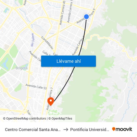 Centro Comercial Santa Ana (Ak 9 - Dg 108a) to Pontificia Universidad Javeriana map