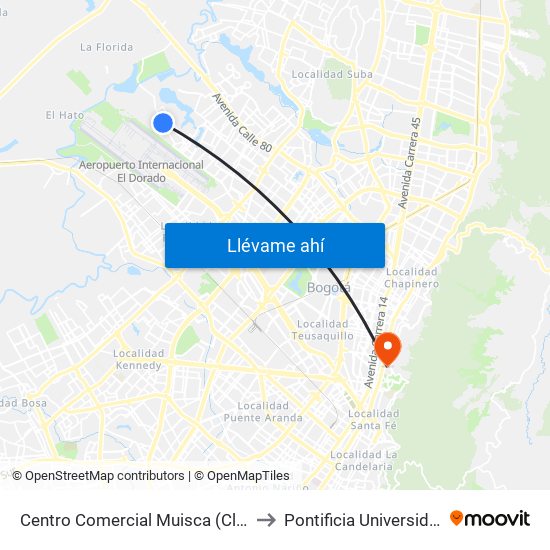 Centro Comercial Muisca (Cl 64 - Kr 118b) (A) to Pontificia Universidad Javeriana map