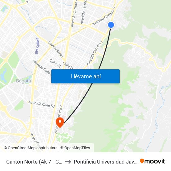 Cantón Norte (Ak 7 - Cl 106) to Pontificia Universidad Javeriana map