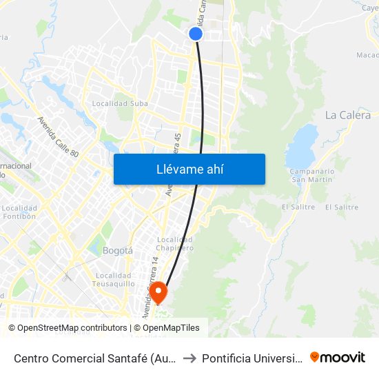 Centro Comercial Santafé (Auto Norte - Cl 187) (B) to Pontificia Universidad Javeriana map