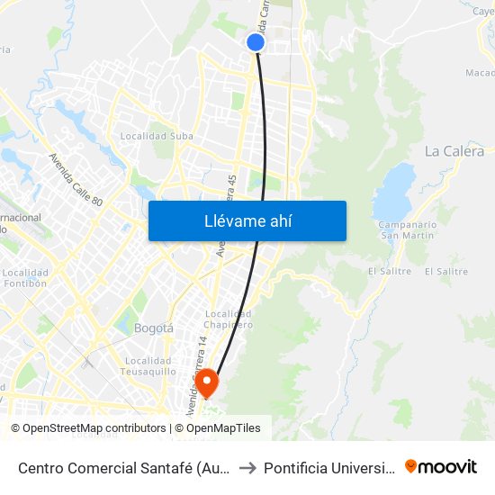 Centro Comercial Santafé (Auto Norte - Cl 187) (A) to Pontificia Universidad Javeriana map