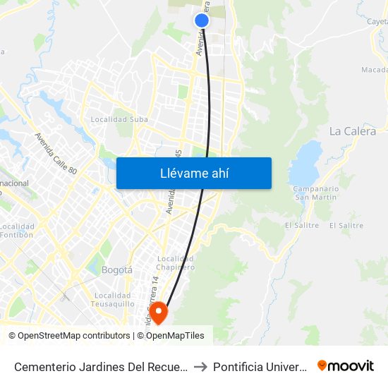 Cementerio Jardines Del Recuerdo (Auto Norte - Cl 197) to Pontificia Universidad Javeriana map
