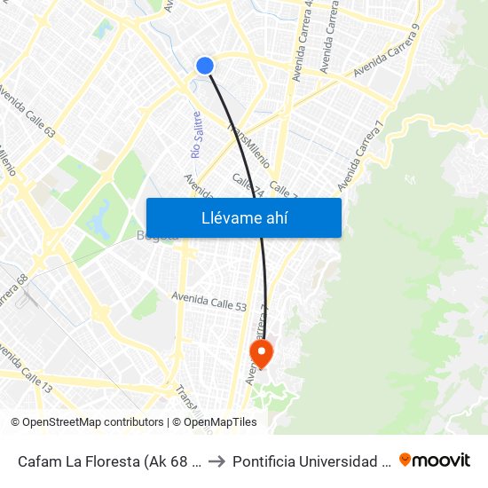 Cafam La Floresta (Ak 68 - Cl 98) (A) to Pontificia Universidad Javeriana map