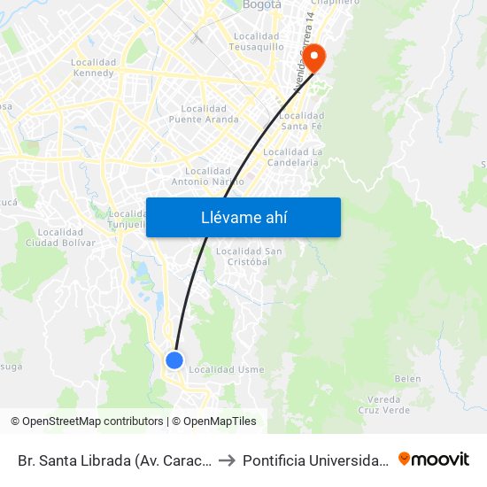 Br. Santa Librada (Av. Caracas - Cl 73 Sur) to Pontificia Universidad Javeriana map