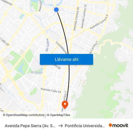 Avenida Pepe Sierra (Av. Suba - Cl 115) to Pontificia Universidad Javeriana map