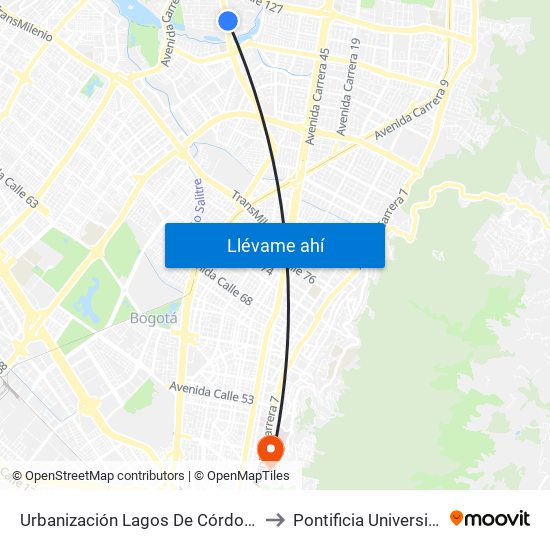 Urbanización Lagos De Córdoba (Av. Suba - Cl 120) to Pontificia Universidad Javeriana map