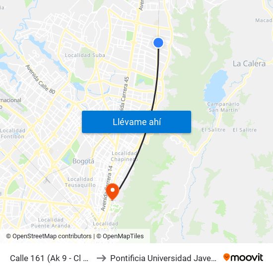 Calle 161 (Ak 9 - Cl 161) to Pontificia Universidad Javeriana map