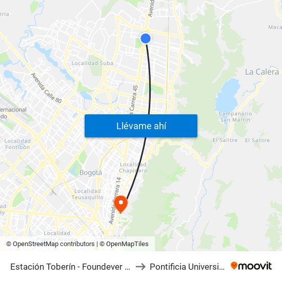 Estación Toberín - Foundever (Auto Norte - Cl 164) to Pontificia Universidad Javeriana map