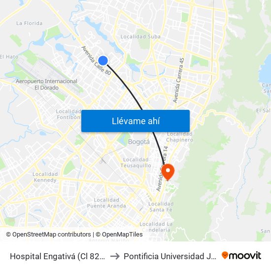 Hospital Engativá (Cl 82 - Ak 96) to Pontificia Universidad Javeriana map