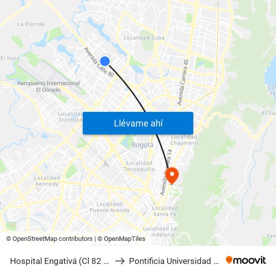 Hospital Engativá (Cl 82 - Kr 100a) to Pontificia Universidad Javeriana map