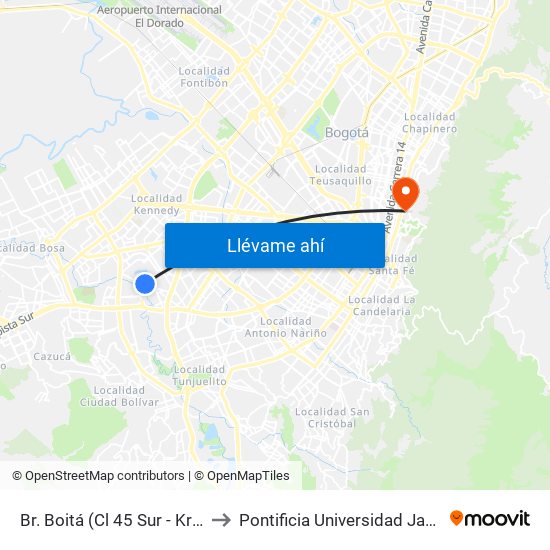 Br. Boitá (Cl 45 Sur - Kr 72m) to Pontificia Universidad Javeriana map