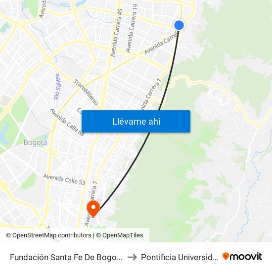 Fundación Santa Fe De Bogotá (Ak 9 - Cl 117a) to Pontificia Universidad Javeriana map