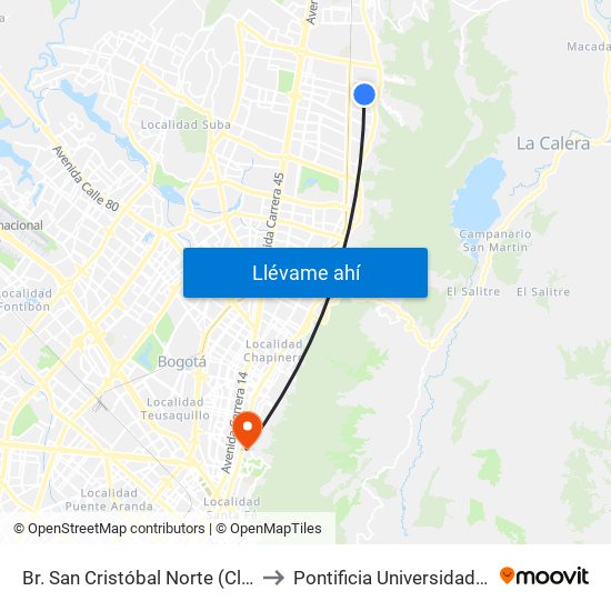 Br. San Cristóbal Norte (Cl 162 - Kr 8) to Pontificia Universidad Javeriana map