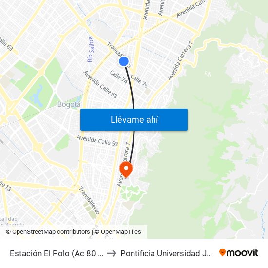 Estación El Polo (Ac 80 - Kr 27) to Pontificia Universidad Javeriana map