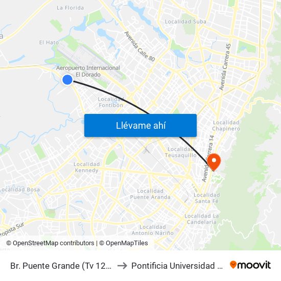 Br. Puente Grande (Tv 128 - Cl 17f) to Pontificia Universidad Javeriana map