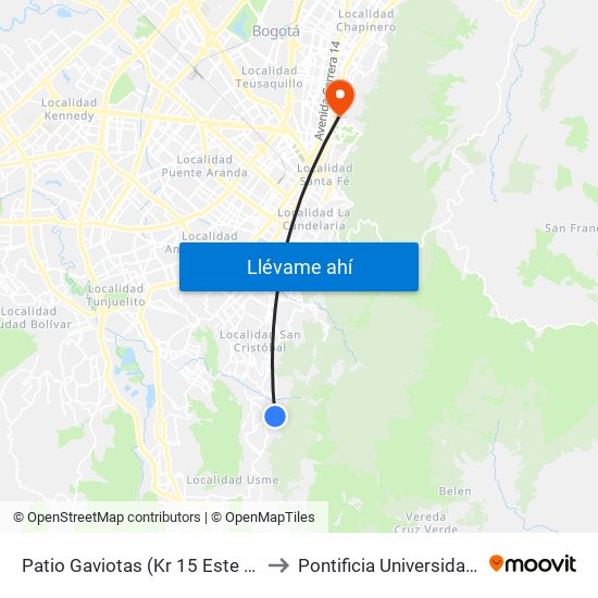 Patio Gaviotas (Kr 15 Este - Cl 48 Sur) (B) to Pontificia Universidad Javeriana map