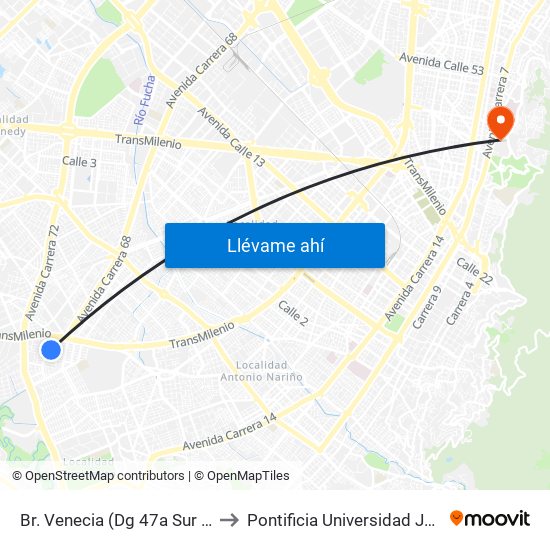 Br. Venecia (Dg 47a Sur - Kr 53) to Pontificia Universidad Javeriana map