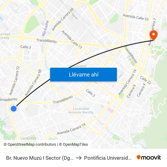 Br. Nuevo Muzú I Sector (Dg 51 Sur - Kr 54) to Pontificia Universidad Javeriana map