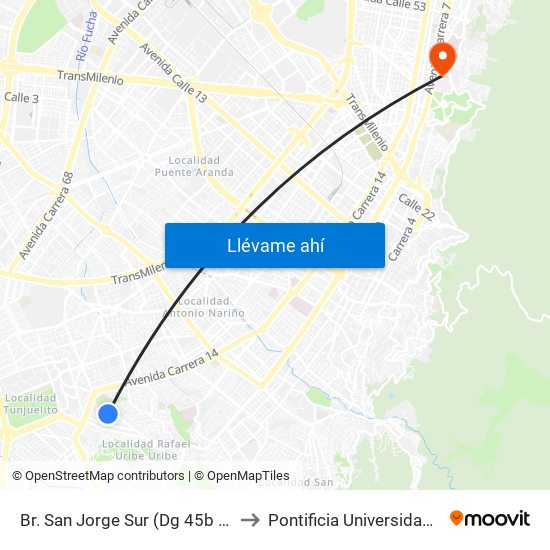 Br. San Jorge Sur (Dg 45b Sur - Tv 16b) to Pontificia Universidad Javeriana map