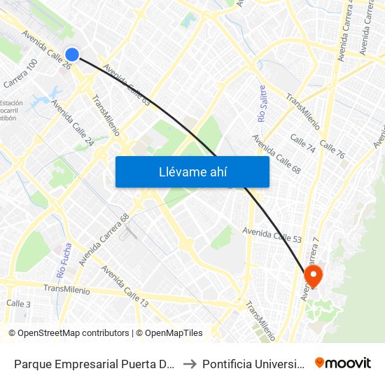 Parque Empresarial Puerta Del Sol (Tv 93 - Cl 51) to Pontificia Universidad Javeriana map