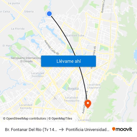 Br. Fontanar Del Río  (Tv 142 - Dg 150) to Pontificia Universidad Javeriana map