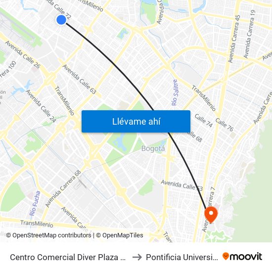 Centro Comercial Diver Plaza Álamos (Ak 96 - Cl 70) to Pontificia Universidad Javeriana map