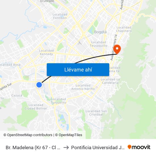 Br. Madelena (Kr 67 - Cl 60a Sur) to Pontificia Universidad Javeriana map