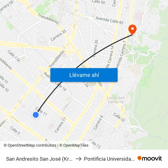 San Andresito San José (Kr 24 - Cl 10) (A) to Pontificia Universidad Javeriana map