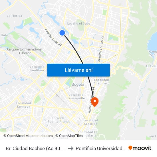 Br. Ciudad Bachué (Ac 90 - Kr 95f) (A) to Pontificia Universidad Javeriana map