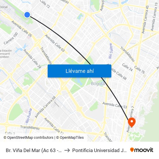 Br. Viña Del Mar (Ac 63 - Kr 104) to Pontificia Universidad Javeriana map