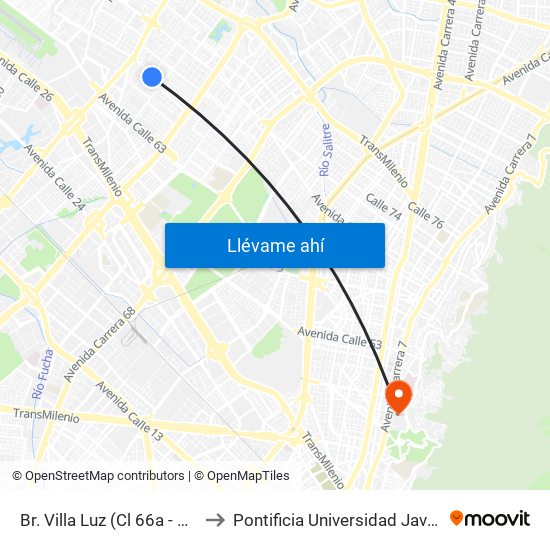 Br. Villa Luz (Cl 66a - Kr 78) to Pontificia Universidad Javeriana map