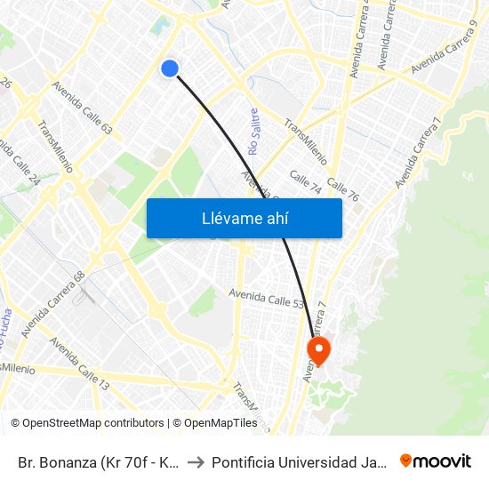 Br. Bonanza (Kr 70f - Kr 72a) to Pontificia Universidad Javeriana map