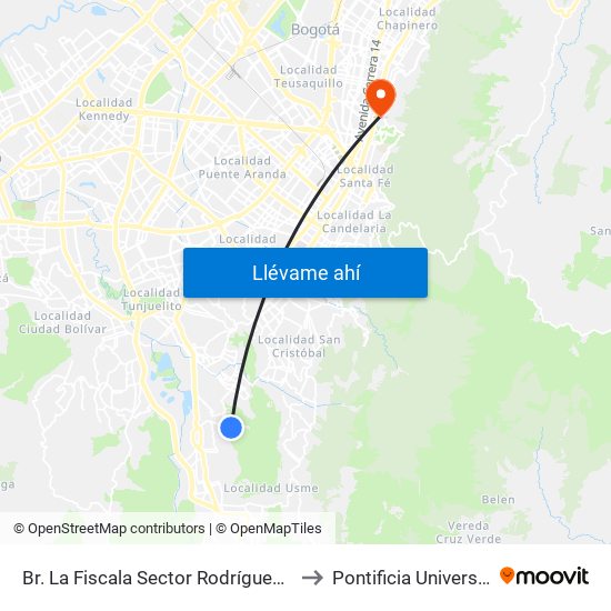Br. La Fiscala Sector Rodríguez (Cl 65 Sur - Tv 3a Este) to Pontificia Universidad Javeriana map