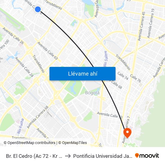 Br. El Cedro (Ac 72 - Kr 97) (A) to Pontificia Universidad Javeriana map