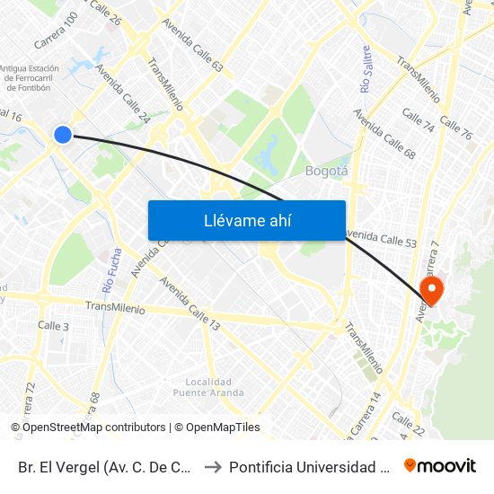 Br. El Vergel (Av. C. De Cali - Cl 18) to Pontificia Universidad Javeriana map