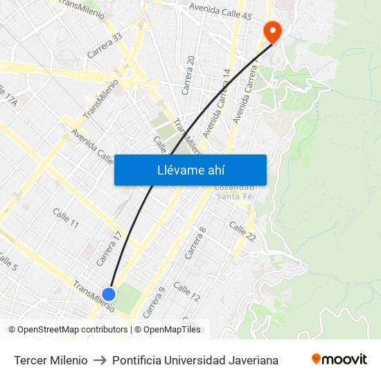 Tercer Milenio to Pontificia Universidad Javeriana map