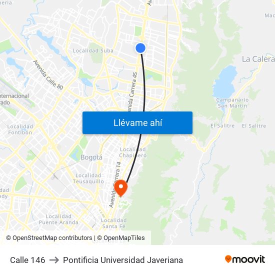 Calle 146 to Pontificia Universidad Javeriana map