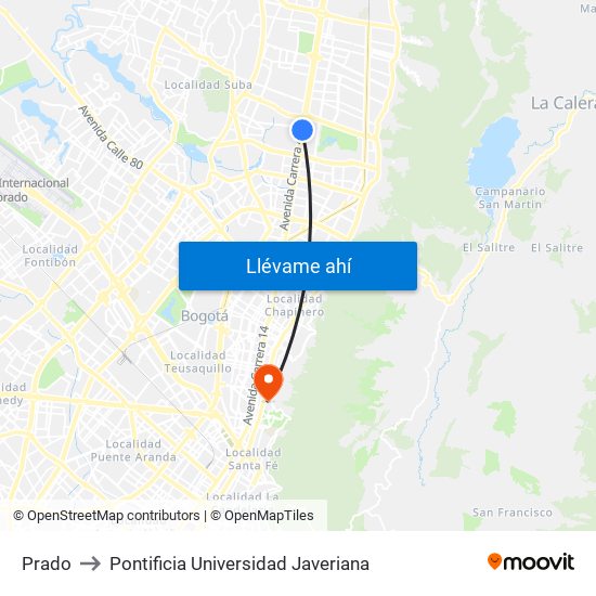 Prado to Pontificia Universidad Javeriana map