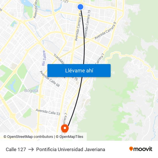 Calle 127 to Pontificia Universidad Javeriana map