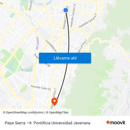 Pepe Sierra to Pontificia Universidad Javeriana map