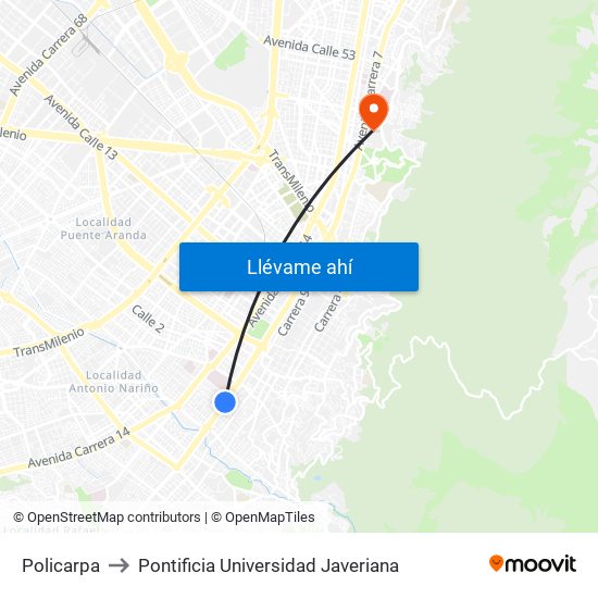 Policarpa to Pontificia Universidad Javeriana map