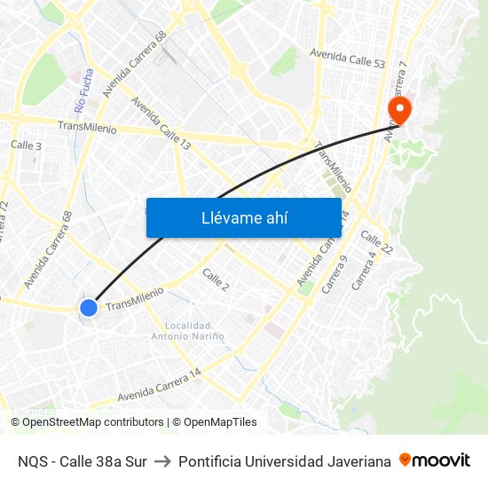 NQS - Calle 38a Sur to Pontificia Universidad Javeriana map
